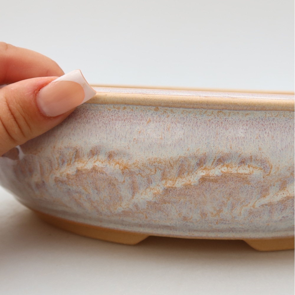 Ceramic bonsai pot, 25.5 x 25.5 x 6.5 cm, beige