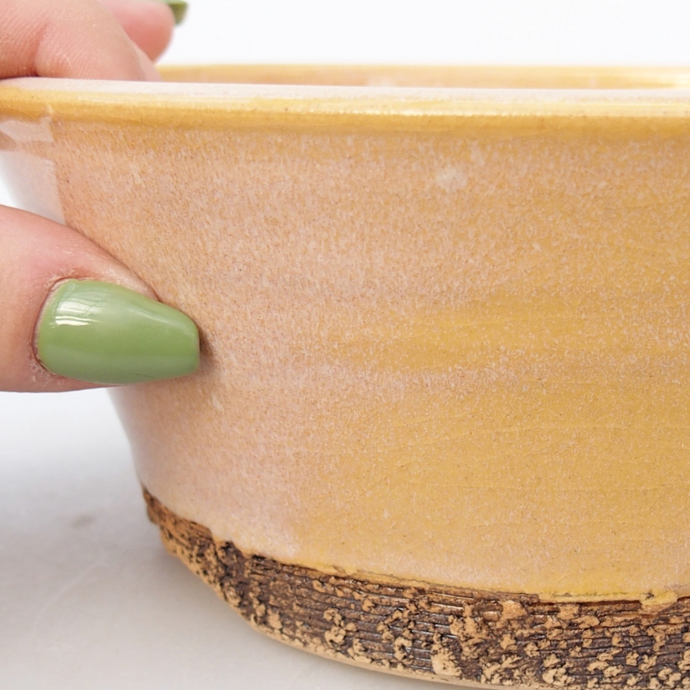 Ceramic bonsai bowl 16,5 x 16,5 x 6,5 cm, colour brown-yellow