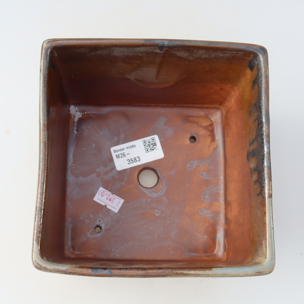 Ceramic bonsai pot, 15.5 x 15.5 x 11 cm, brown