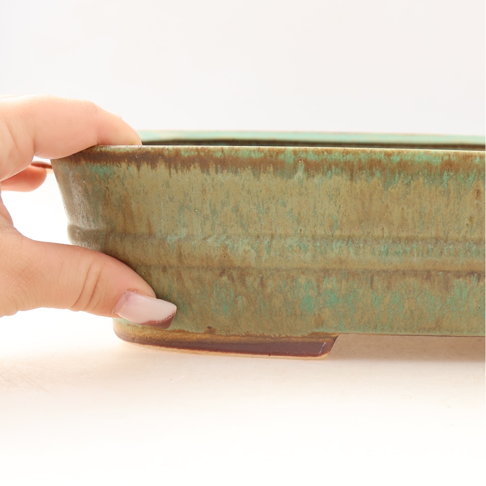 Ceramic bonsai pot, 29.5 x 24.5 x 7.5 cm, green