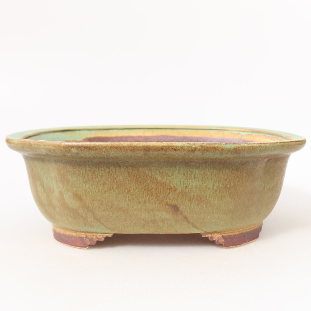 Ceramic bonsai pot, 20.5 x 16.5 x 7 cm, green