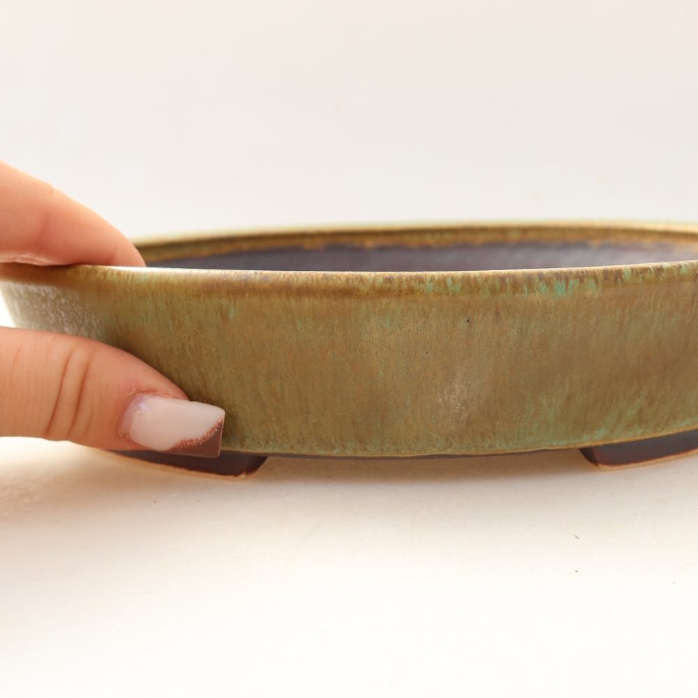 Ceramic bonsai bowl 21 x 19 x 4,5 cm, green
