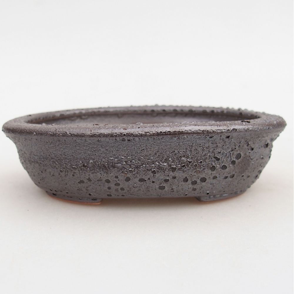 Ceramic bonsai bowl 12 x 9,5 x 3,5 cm, metal colour