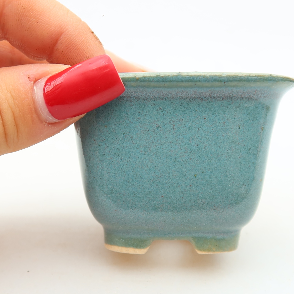 Ceramic bonsai pot, 6.5 x 6.5 x 5 cm, blue