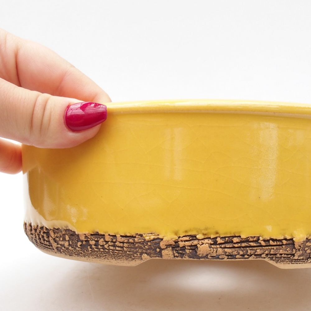 Ceramic bonsai bowl 20,5 x 20,5 x 6 cm, color yellow