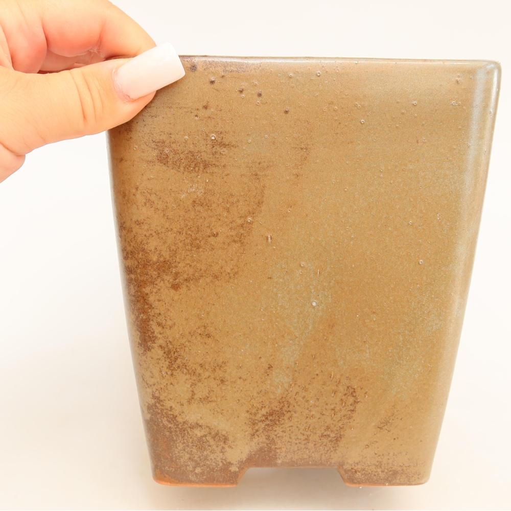 Ceramic bonsai bowl 14 x 14 x 15 cm, brown