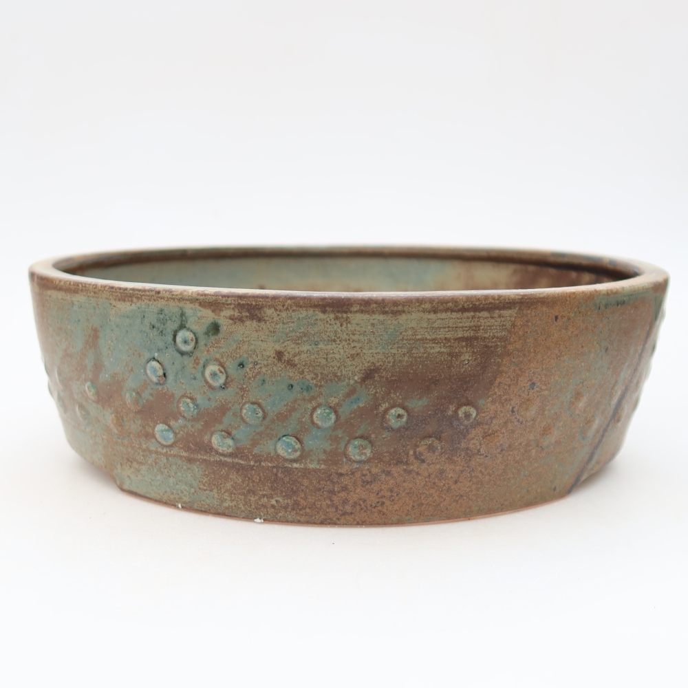 Ceramic bonsai pot, 24 x 24 x 7 cm, brown-green