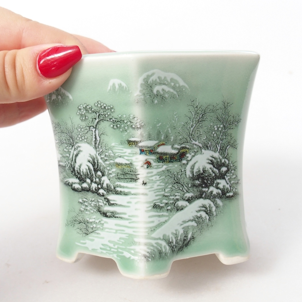 Ceramic bonsai bowl 10,5 x 9,5 x 8,5 cm, green