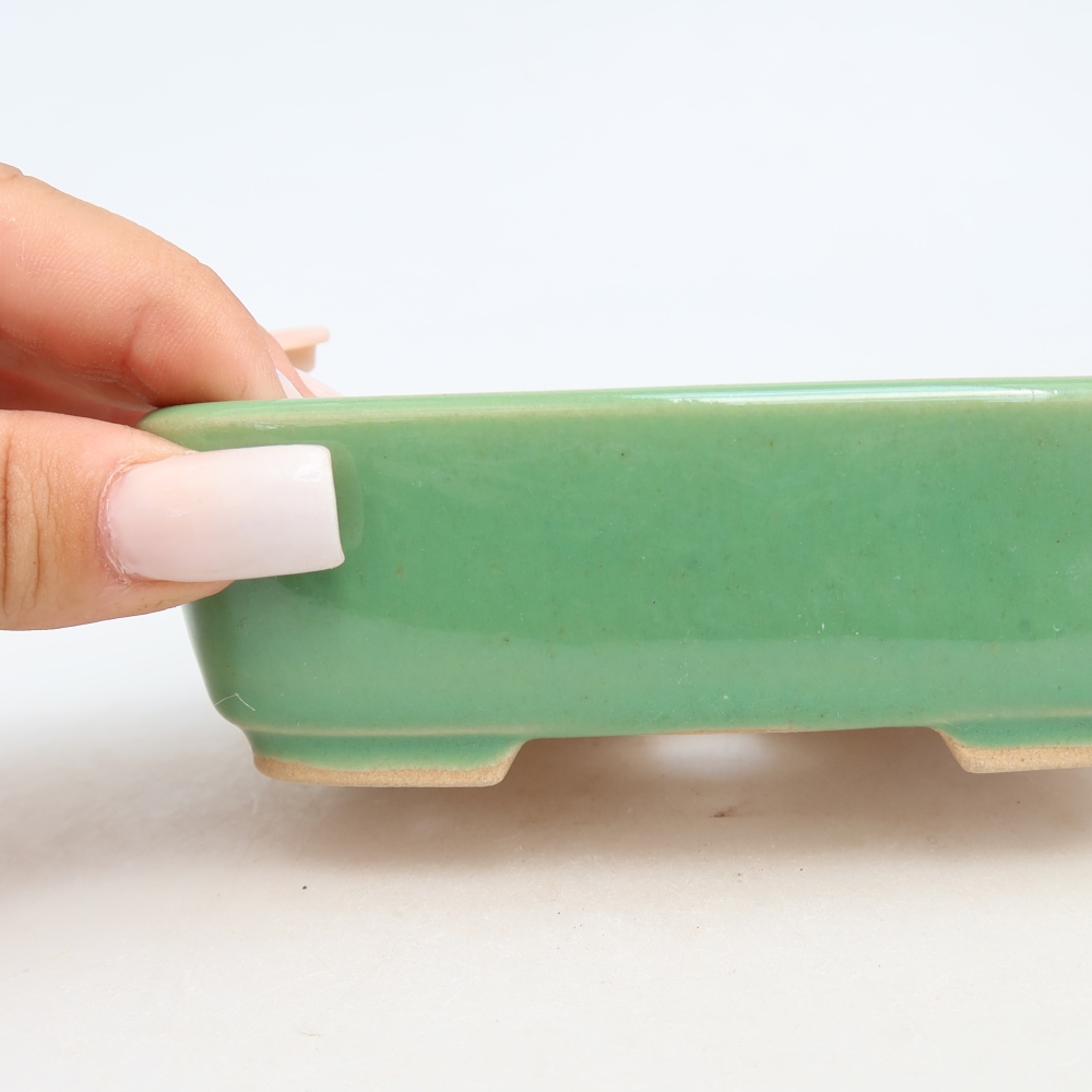 Ceramic bonsai pot, 12.5 x 9.5 x 4 cm, green