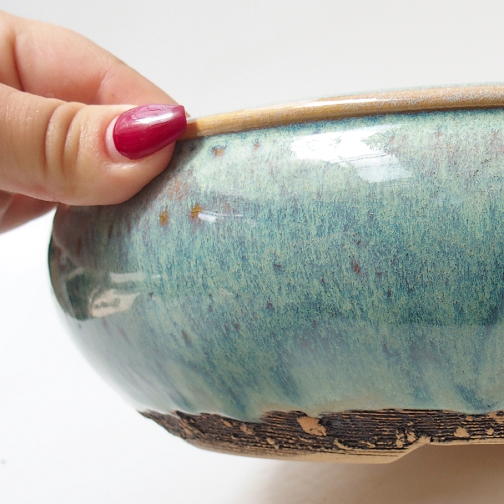 Ceramic bonsai bowl 27 x 27 x 7 cm, color green