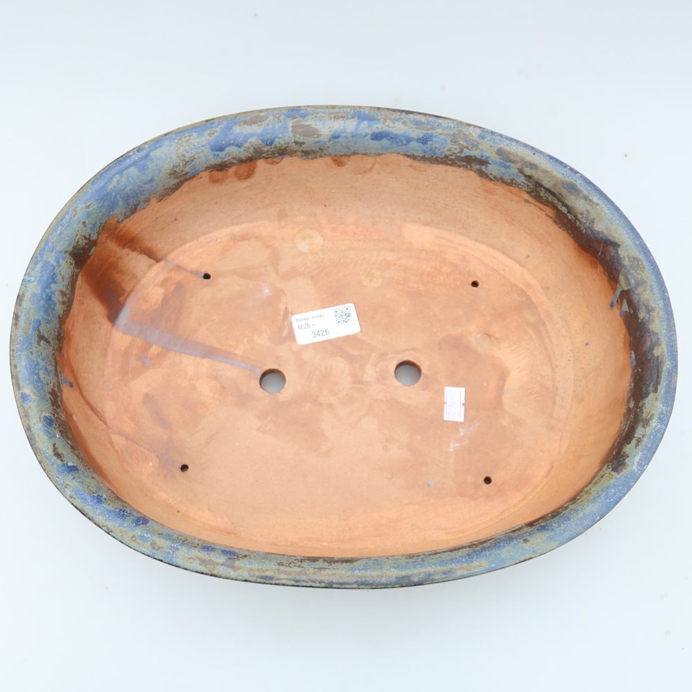 Ceramic bonsai pot, 36 x 28 x 8.5 cm, brown-blue