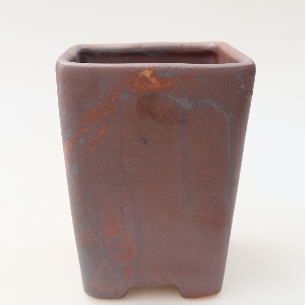 Ceramic bonsai pot, 7.5 x 7.5 x 10.5 cm, metallic color
