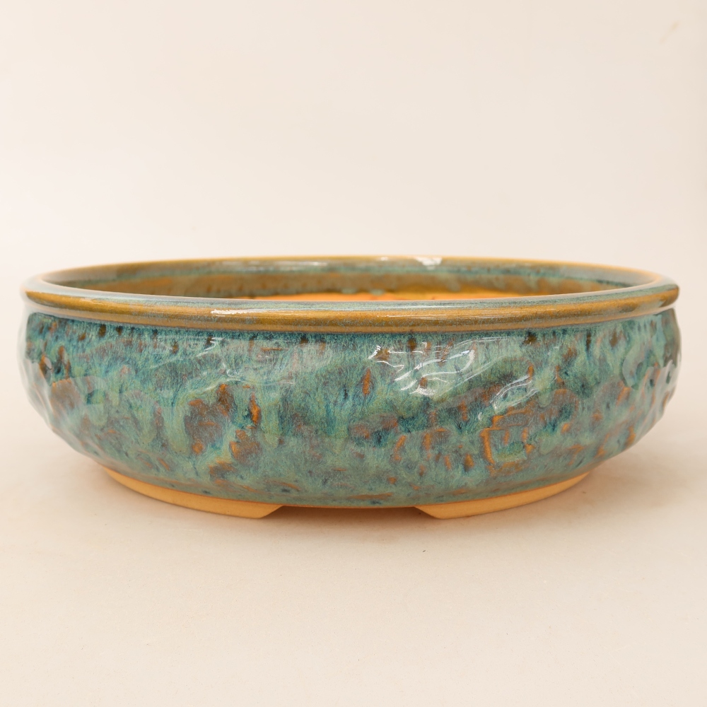 Ceramic bonsai pot, 25 x 25 x 7 cm, green