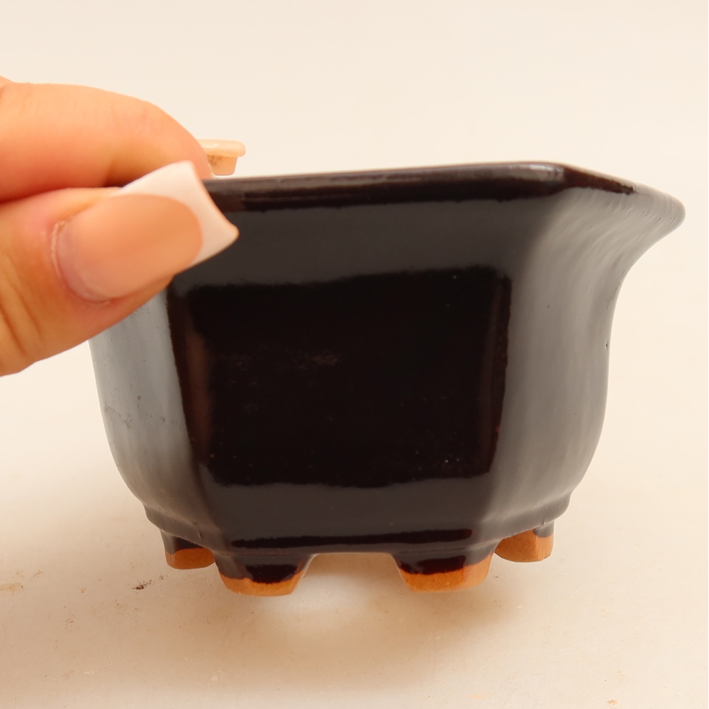 Ceramic bonsai pot, 10.5 x 9.5 x 5.5 cm, black