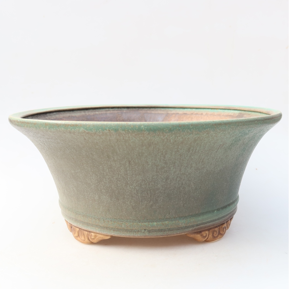 Ceramic bonsai pot, 29 x 29 x 12.5 cm, green