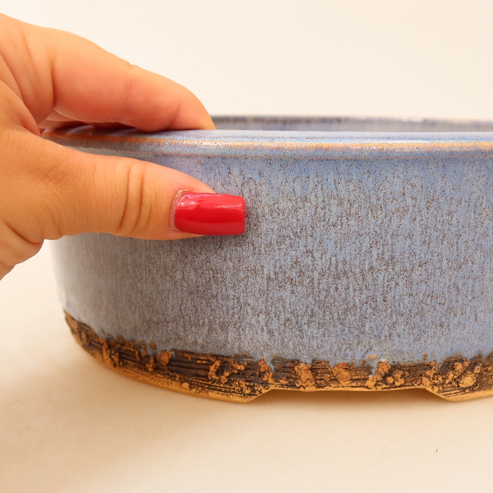 Ceramic bonsai pot, 23.5 x 23.5 x 8 cm, blue