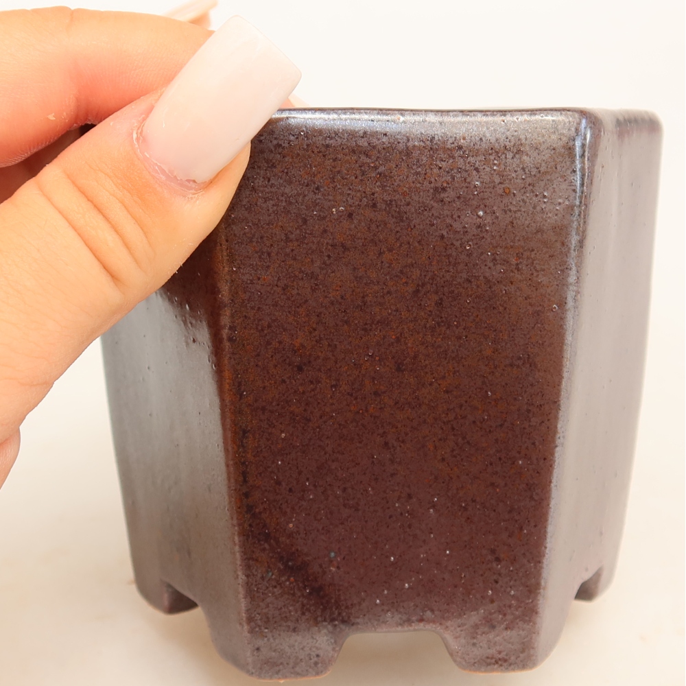 Ceramic bonsai pot, 9 x 8 x 8 cm, brown