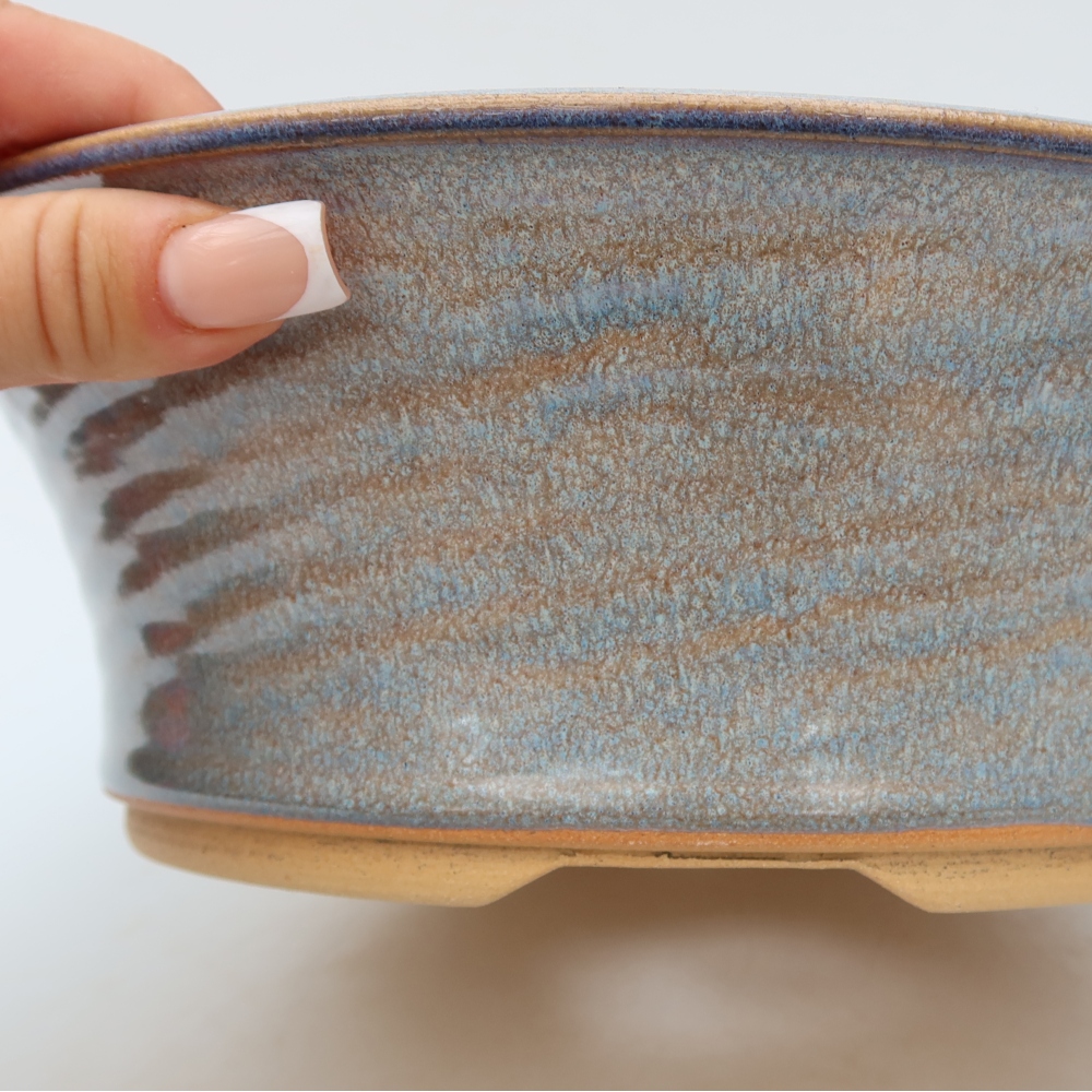 Ceramic bonsai pot, 25.5 x 25.5 x 8.5 cm, blue