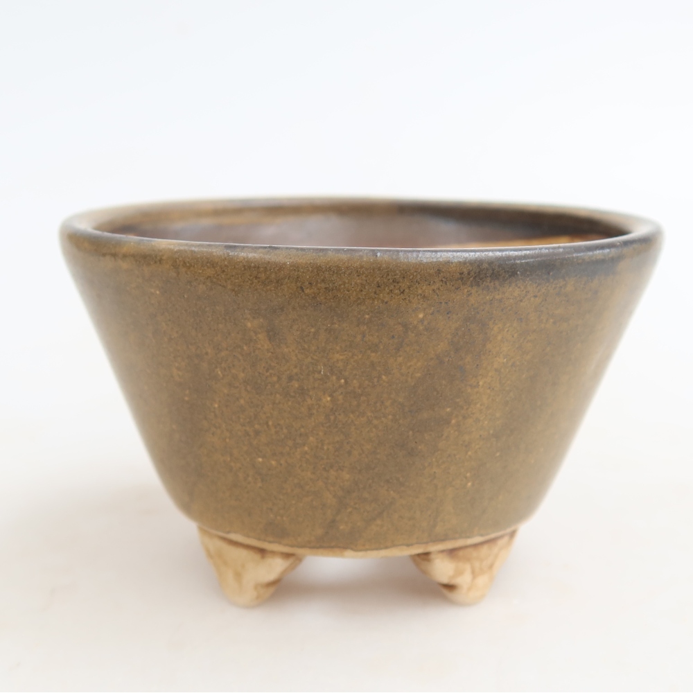 Ceramic bonsai pot, 8.5 x 8.5 x 5 cm, brown