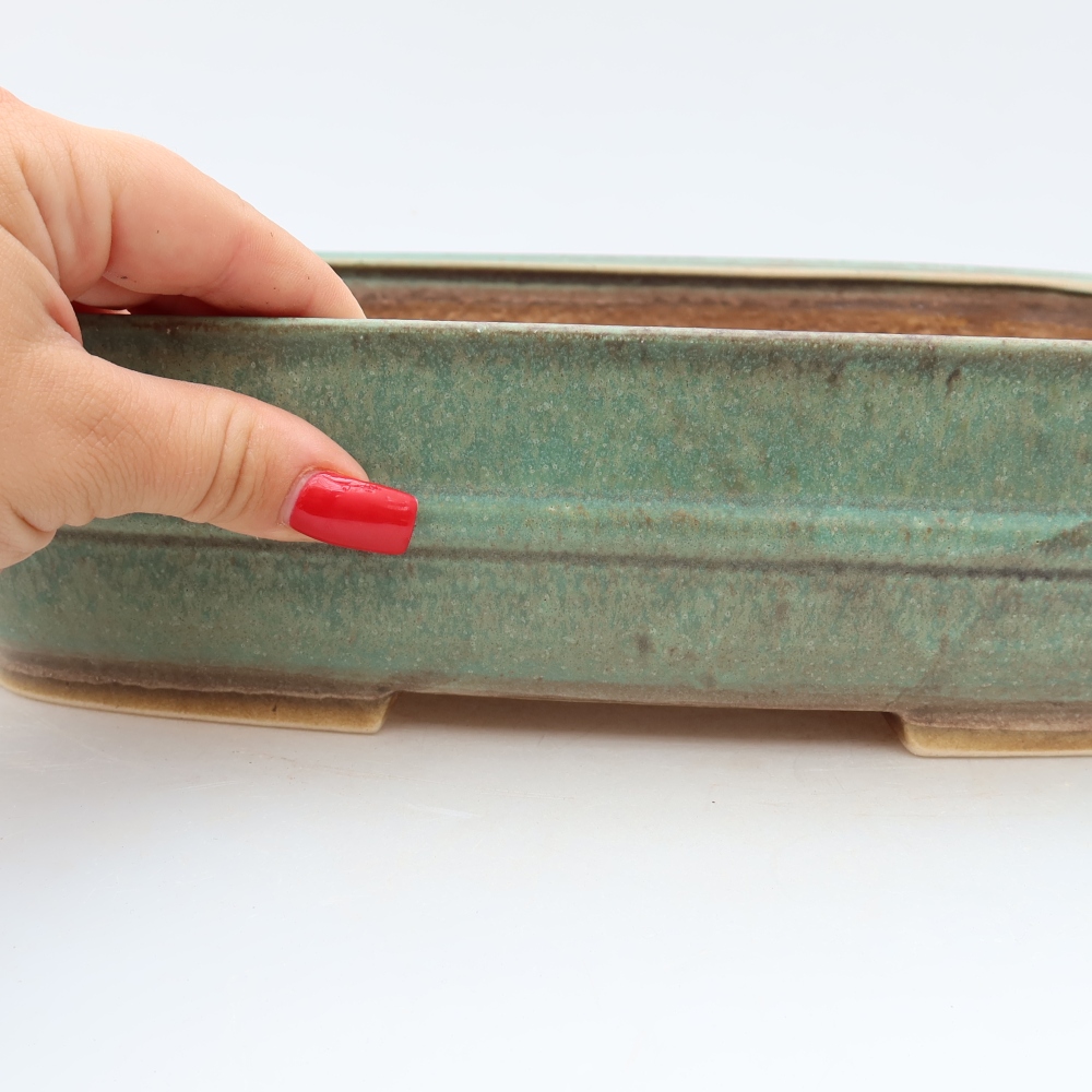 Ceramic bonsai pot, 29.5 x 24.5 x 7 cm, green
