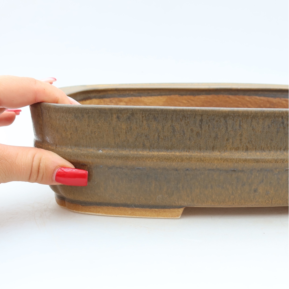 Ceramic bonsai pot, 29.5 x 24.5 x 7 cm, brown