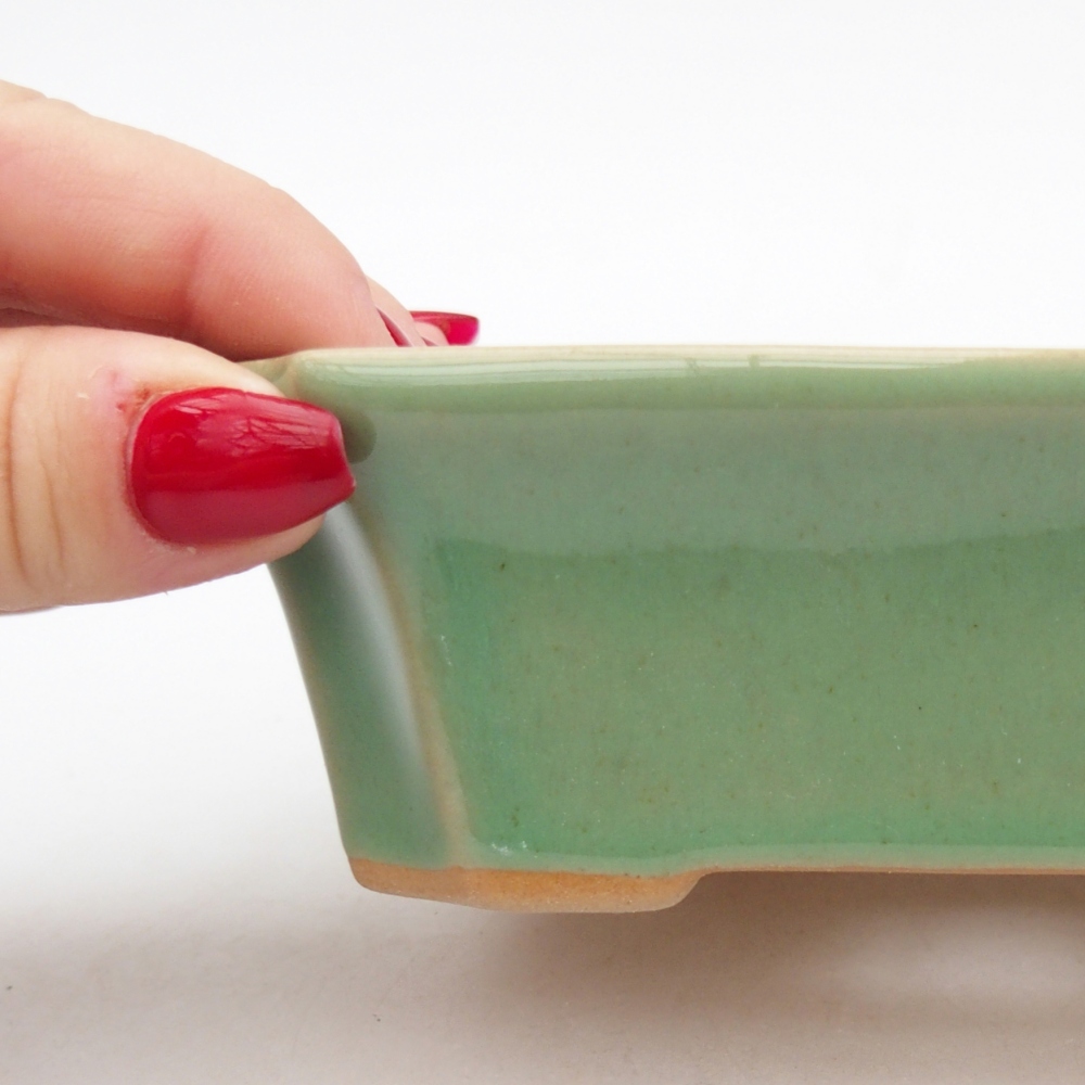 Ceramic bonsai bowl 13 x 10,5 x 4 cm, green