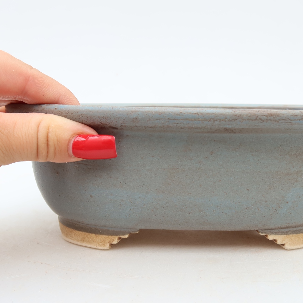 Ceramic bonsai pot, 20 x 16.5 x 7 cm, blue