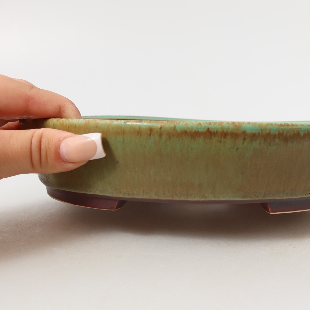 Ceramic bonsai bowl 21 x 19 x 4,5 cm, green