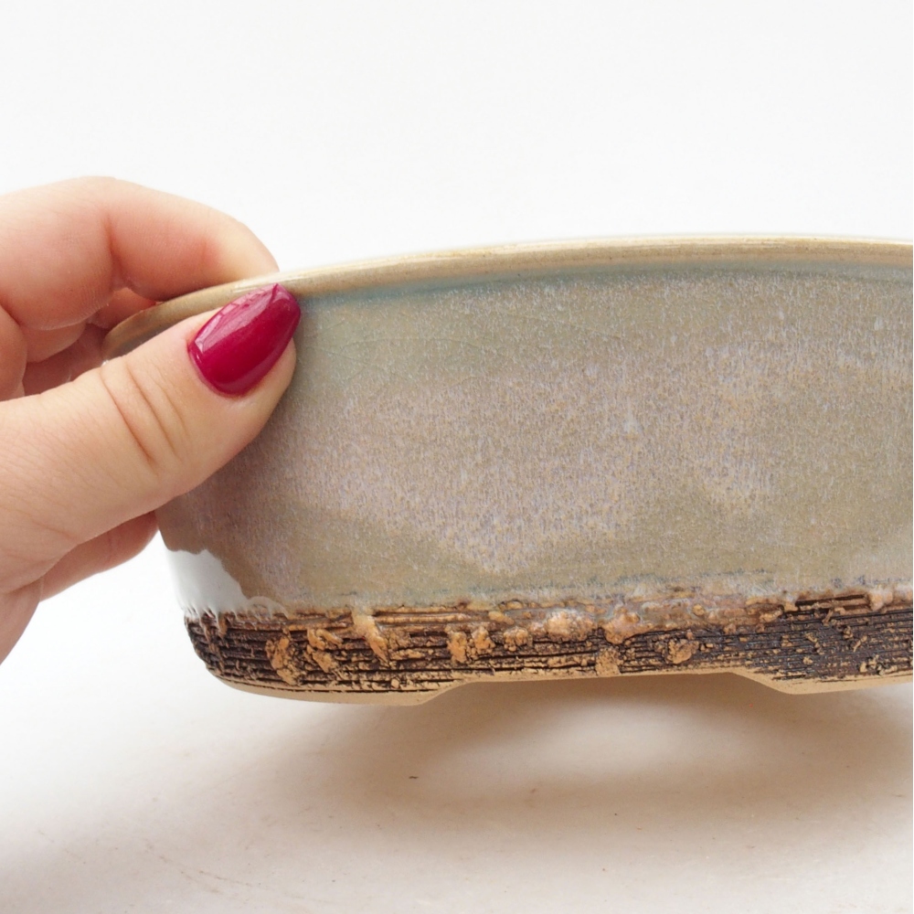 Ceramic bonsai bowl 18,5 x 18,5 x 6 cm, color green