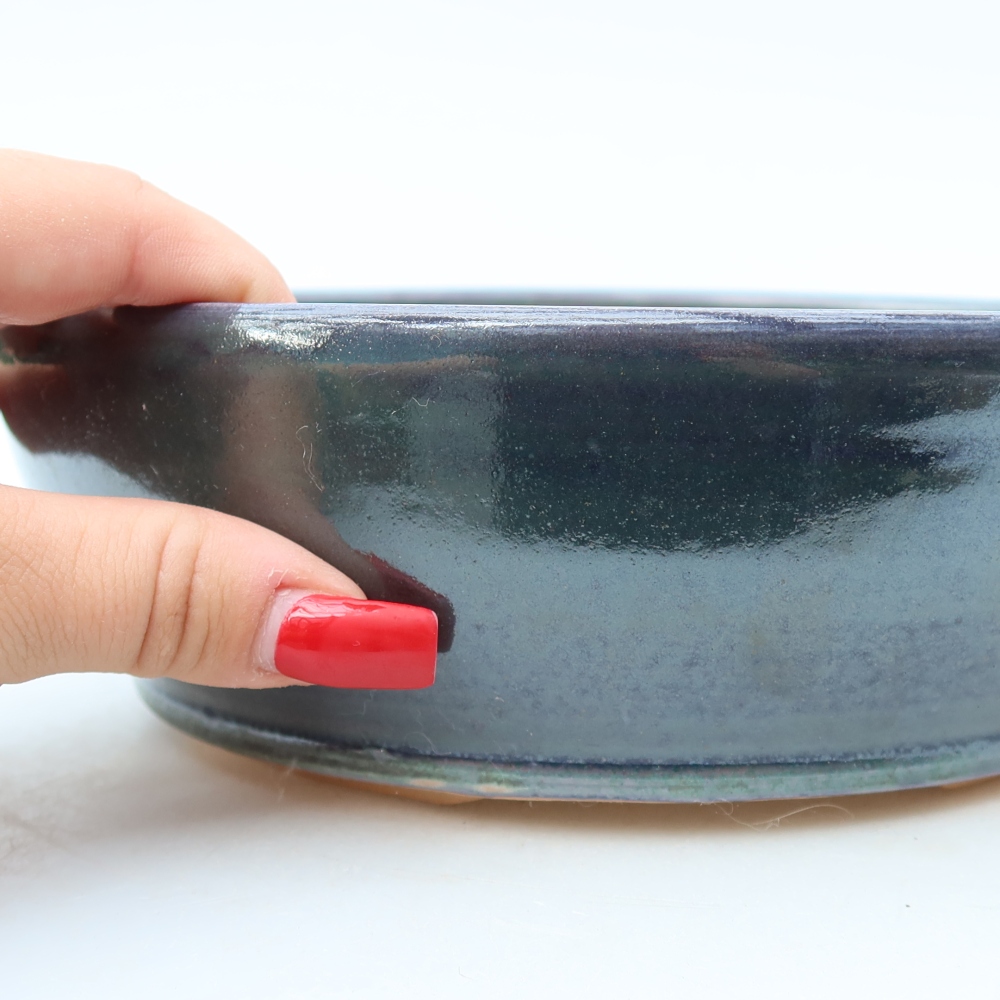 Ceramic bonsai pot, 20 x 20 x 6.5 cm, blue