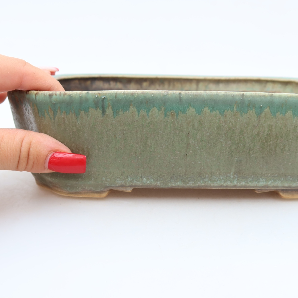 Ceramic bonsai pot, 21.5 x 18 x 6 cm, green