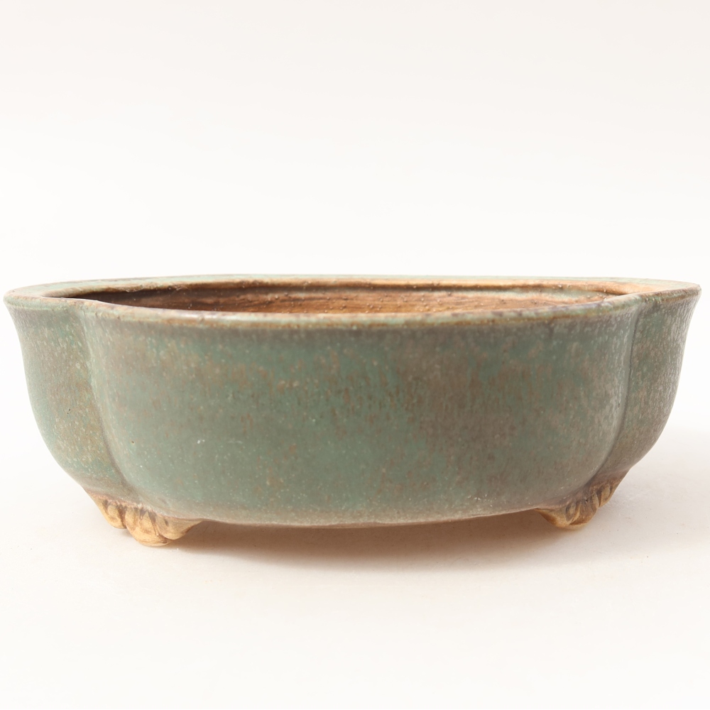 Ceramic bonsai pot, 17.5 x 15.5 x 5.5 cm, green