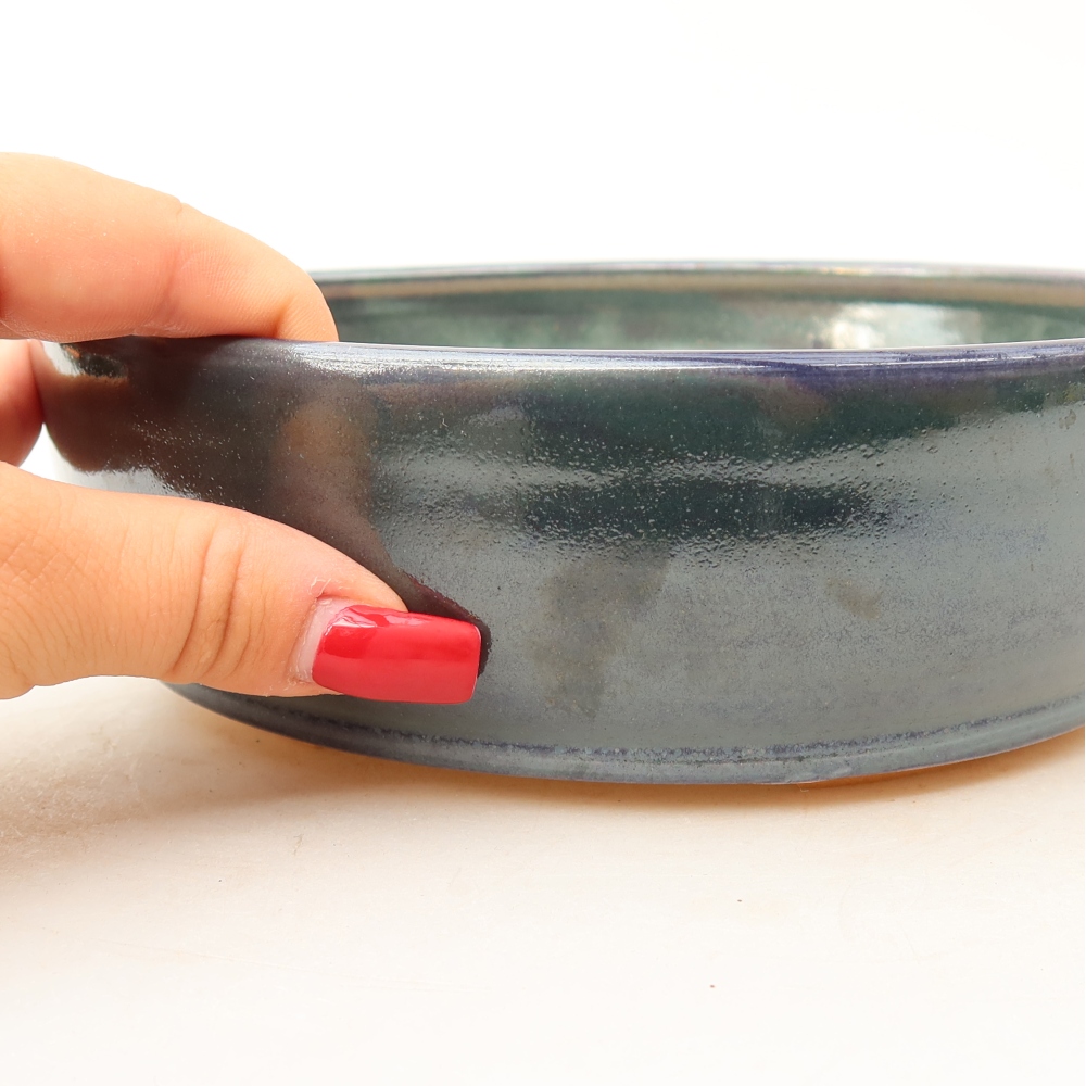Ceramic bonsai pot, 19 x 19 x 5.5 cm, blue