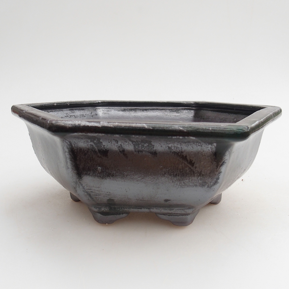 Ceramic bonsai bowl 21 x 18 x 7,5 cm, metal colour