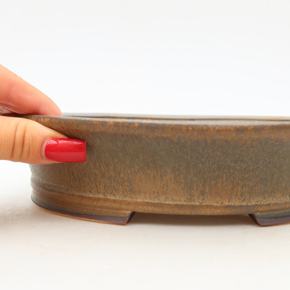 Ceramic bonsai pot, 24 x 21.5 x 5.5 cm, brown