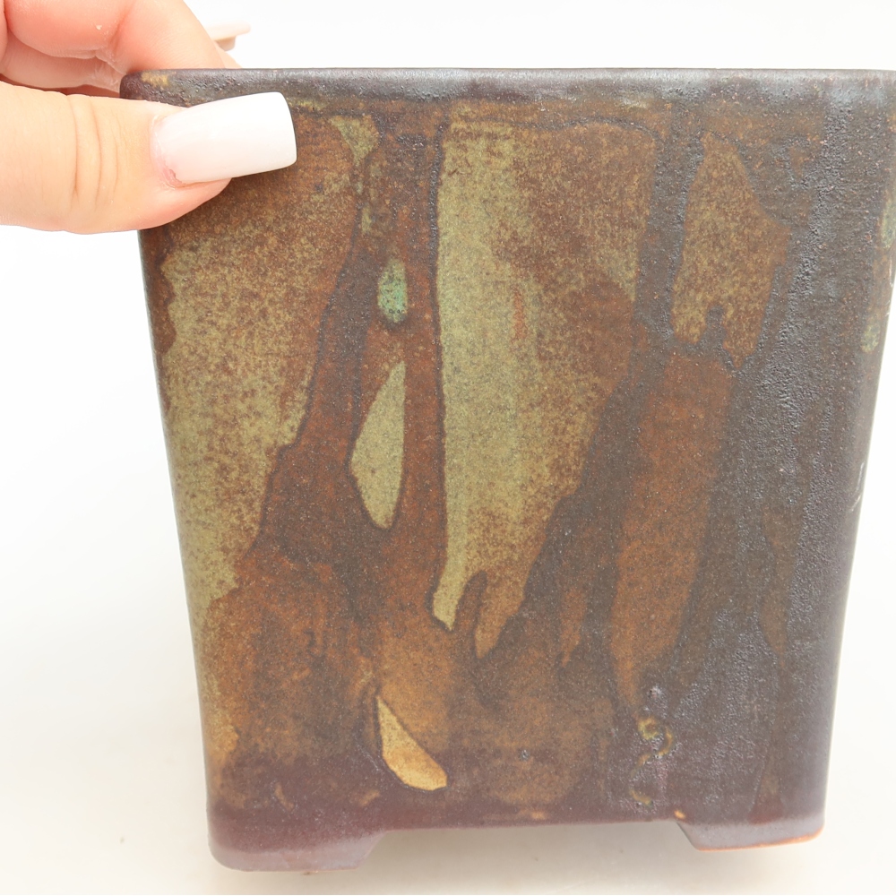 Ceramic bonsai pot, 13 x 13 x 14 cm, brown