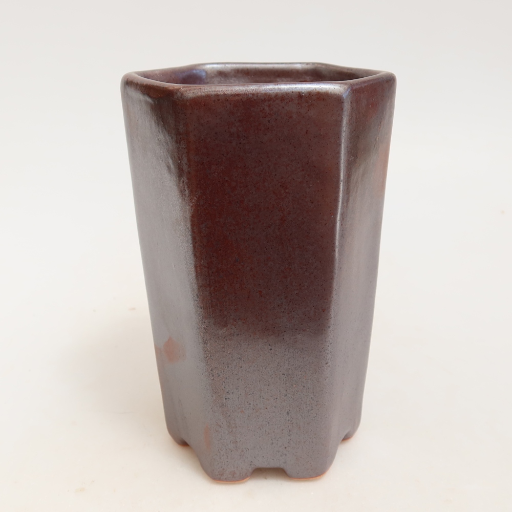 Ceramic bonsai pot, 9.5 x 8.5 x 14 cm, metallic color