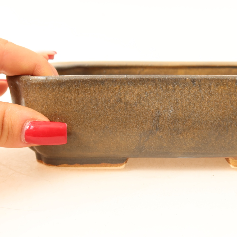 Ceramic bonsai pot, 18 x 14 x 4.5 cm, brown
