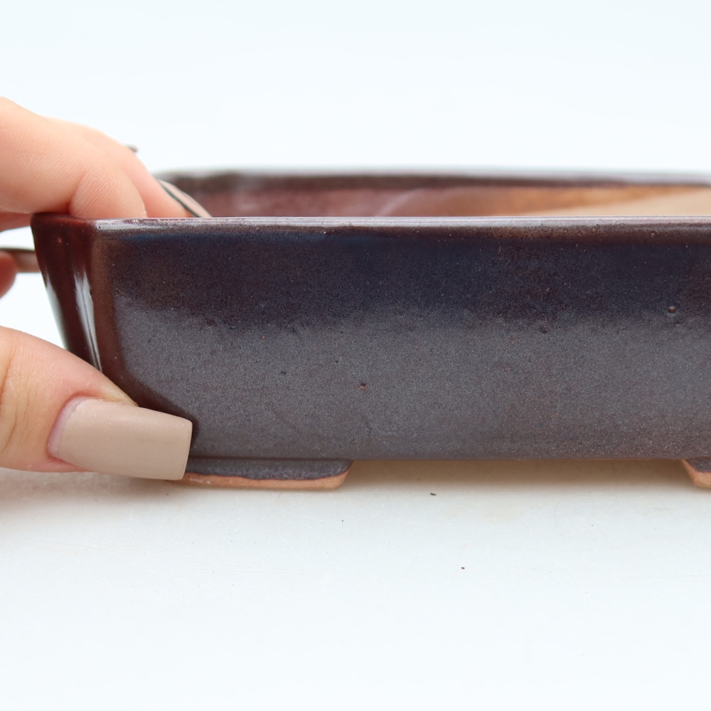 Ceramic bonsai pot, 15 x 12.5 x 4.5 cm, brown
