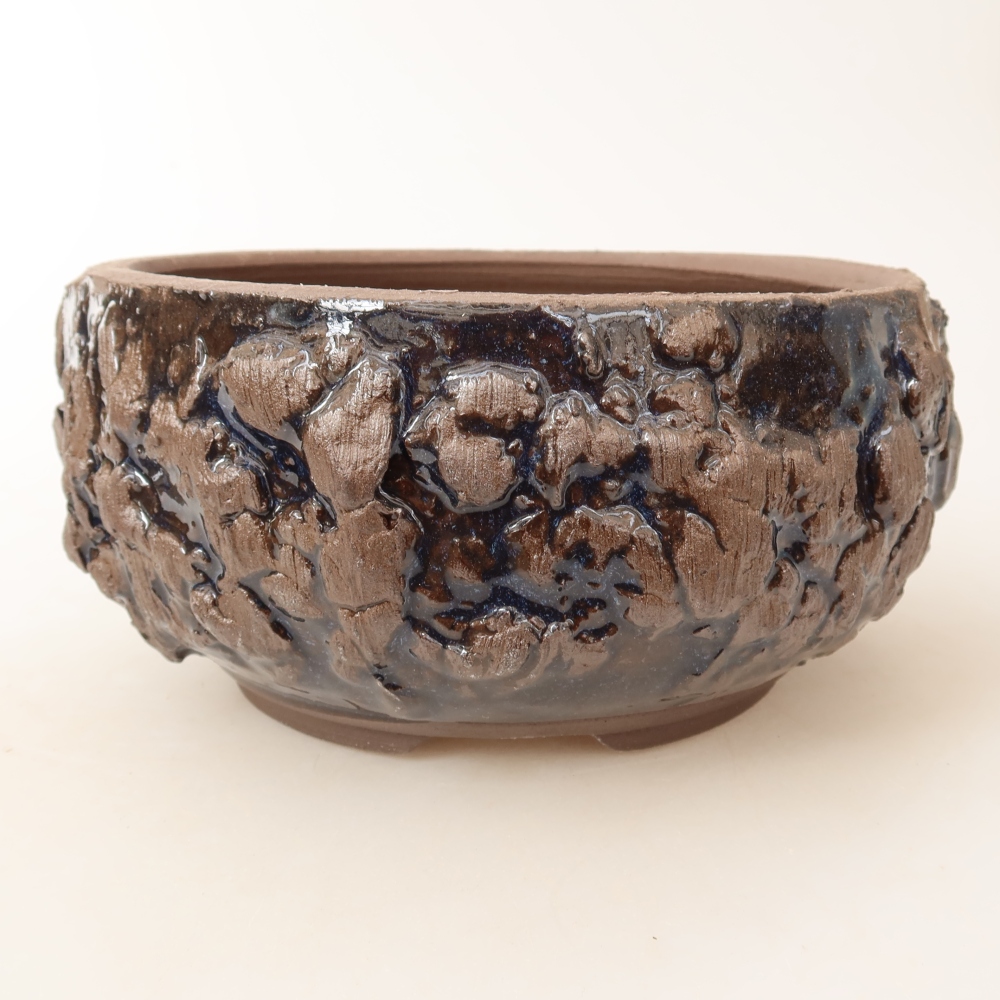 Ceramic bonsai pot, 16 x 16 x 8 cm, brown