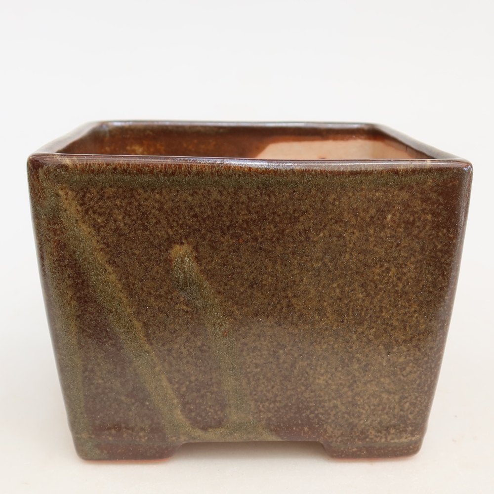 Ceramic bonsai pot, 12 x 12 x 9 cm, brown