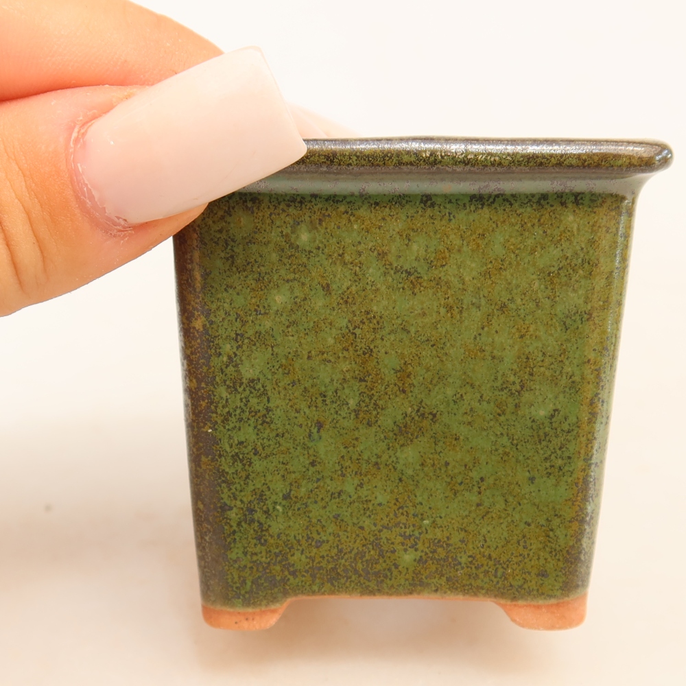 Ceramic bonsai pot, 6 x 6 x 5.5 cm, green