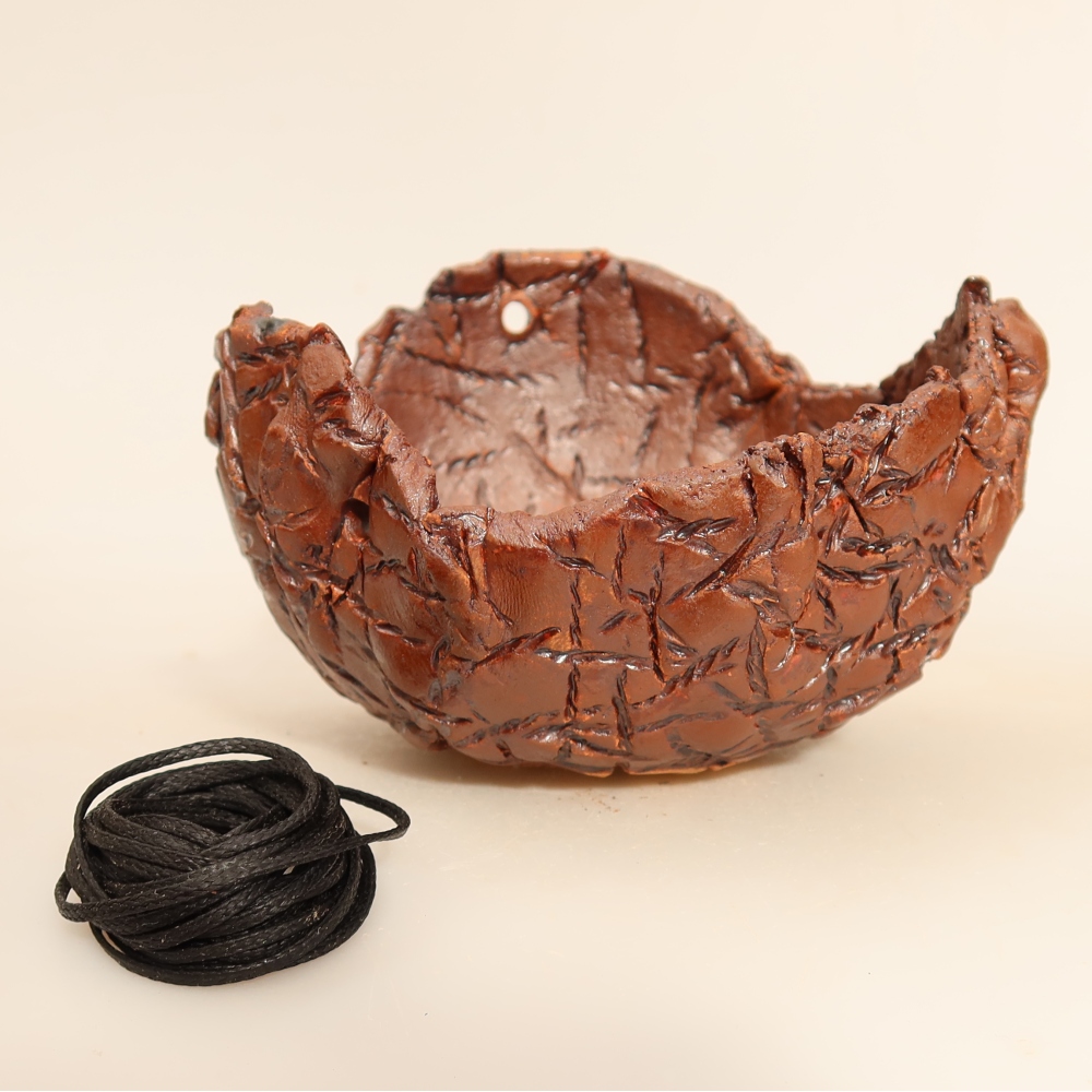 Ceramic Kokedama Pot, 12.5 x 12 x 7 cm, brown