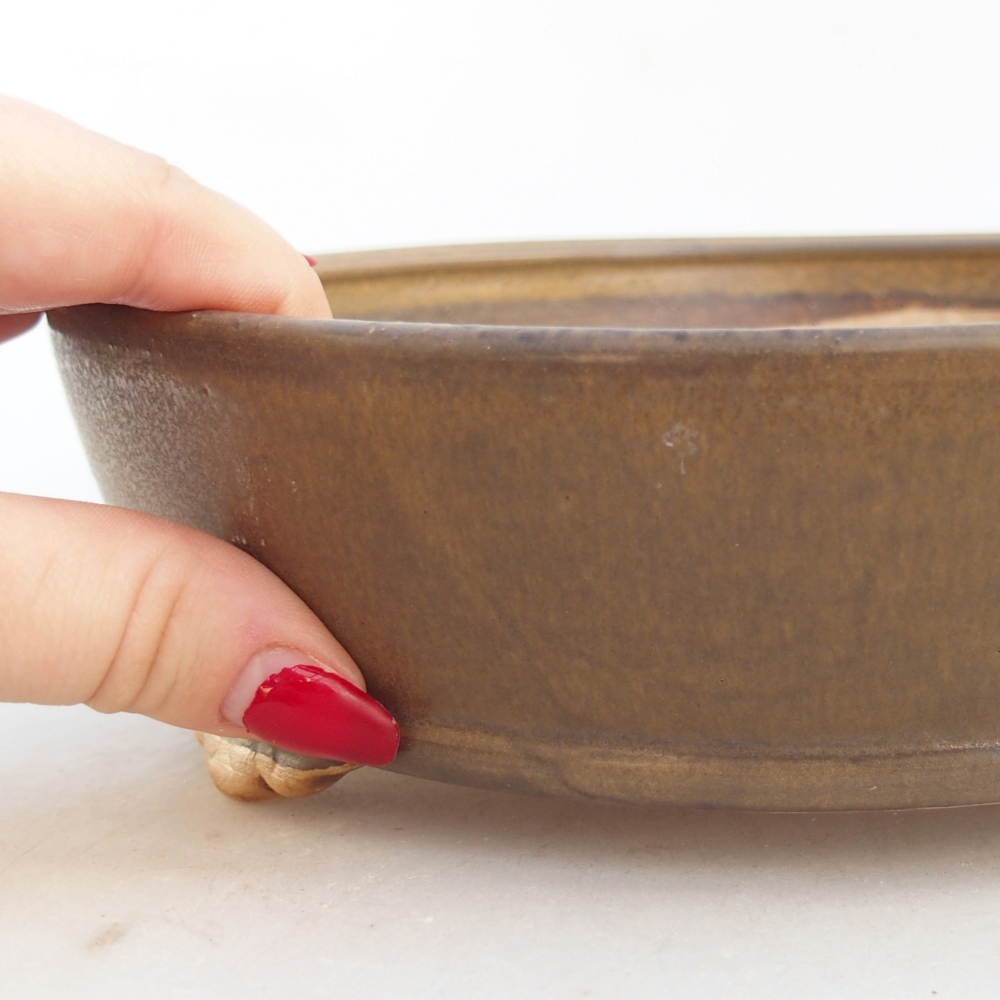 Ceramic bonsai bowl 21,5 x 21,5 x 6 cm, brown