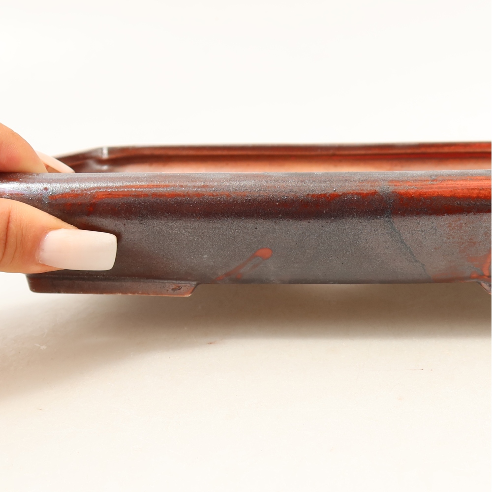 Ceramic bonsai pot, 24 x 17.5 x 4 cm, metallic red