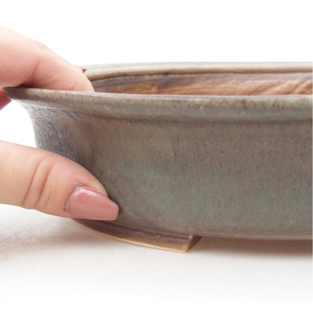 Ceramic bonsai bowl 26 x 23,5 x 5,5 cm, green