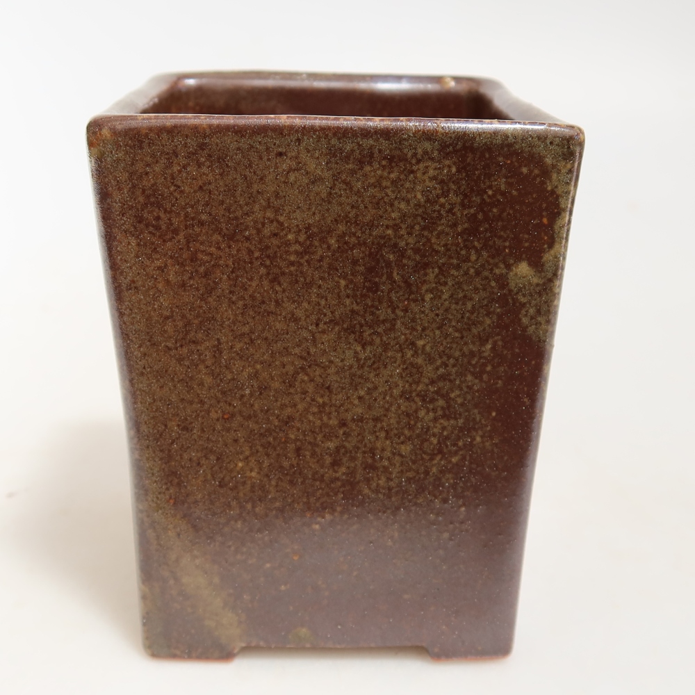 Ceramic bonsai pot, 7.5 x 7.5 x 9.5 cm, brown