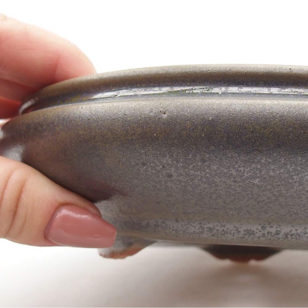 Ceramic bonsai bowl 16 x 16 x 4,5 cm, green-grey
