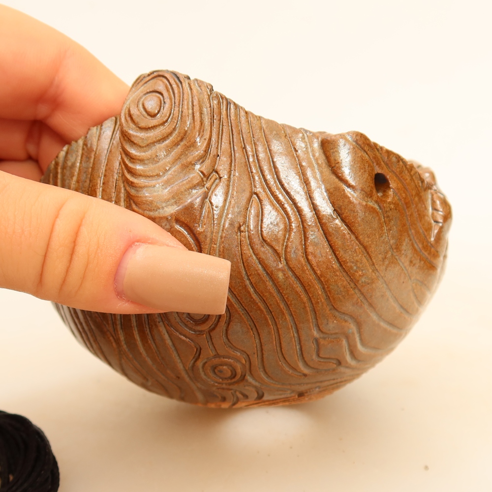 Ceramic Kokedama Pot, 10 x 10 x 7.5 cm, Brown