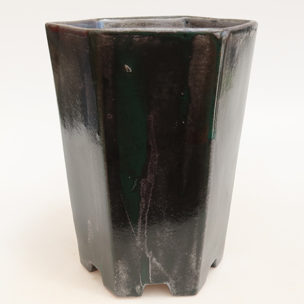 Ceramic bonsai pot, 13 x 12 x 17 cm, metallic green